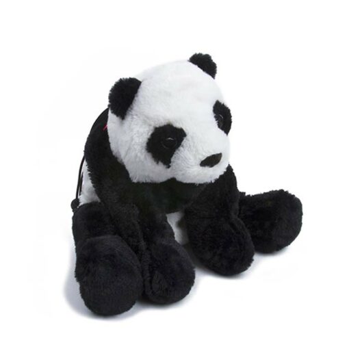 Das Bild zeigt das Chalkbag Panda. Einen Magnesiumbeutel für Kinder in Form eines Plüsch Panda. Man erkennt das Tier und das Hüftband sehr gut.