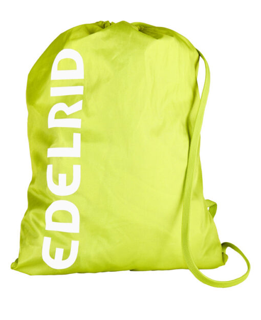 Das Bild zeigt einen grasgrünen Edelrid Packsack für einen Kinderklettergurt.
