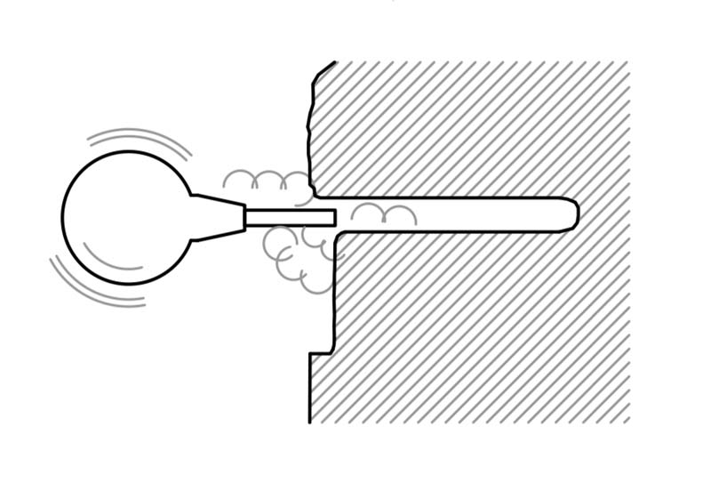 Das Bild zeigt eine schematische Grafik die Bohrloch Reinigung beim Klebehaken setzen mit einem Ausbläser.