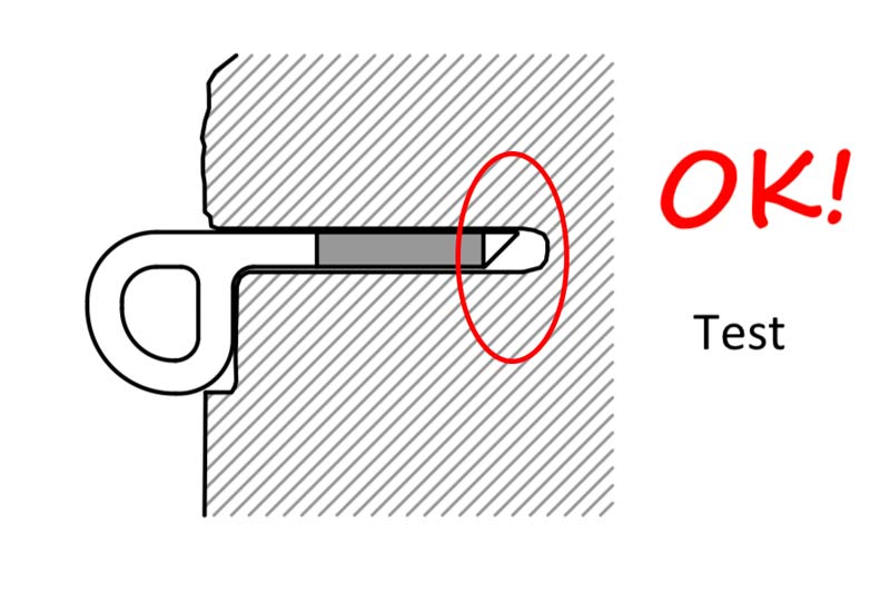 Das Bild zeigt eine Grafik zum Thema Bühlerhaken setzen. Am Bild ist der Klebehaken TEst zu sehen, bei dem der HAken im Bohrloch auf die richtige Position getestet wird.