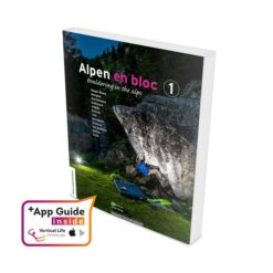 Das Bild zeigt das Cover des Alpen en Bloc 1 Boulderführer und das Vertical Life App Logo.
