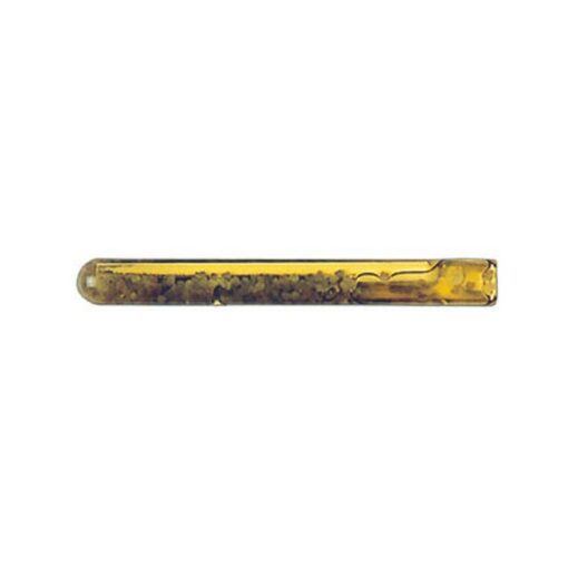 Das Bild zeigt eine Petzl Ampoule Collinox Glasmörtelpatrone. Die gelbe Mörtelprtaone liegt waagrecht in einem weißem Quadrat.