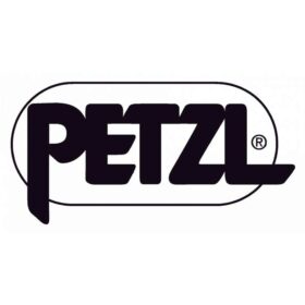 Logo der Petzl Produkte in schwarzer Farbe auf weißem Grund mit dem Oval darum herum.