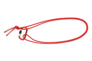 as Bild zeigt eine rote Dyneema reepschnur mit rotem Karabiner.