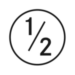 Das Bild zeigt das Symbol für Halbseile. Einen Schwarzen Kreis mit dem Ein-Halb-Symbol darin.