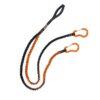 Das Bild zeigt die orange schwarze Climbing tEchnology Swhippy Fangleine für Eisgeräte in einem Halbkreis gelegt.