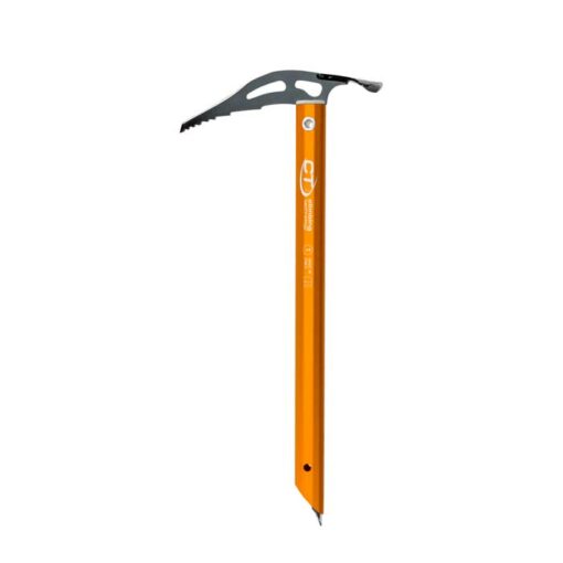 Das Bild zeigt den Climbing TEchnology Agile + Eispickel mit orangem Schaft und schwarzer Haue in einem weißem Quadrat.