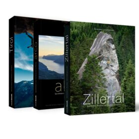 Das Bild zeigt drei Kletterführer Cover nebeneinander, von Tirol, Arco und Zillertal.