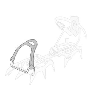 Das Bild zeigt eine Grafik eines Steigeisens mit dem vorderen Körbchen für Schuhe ohne Sohlenrand.