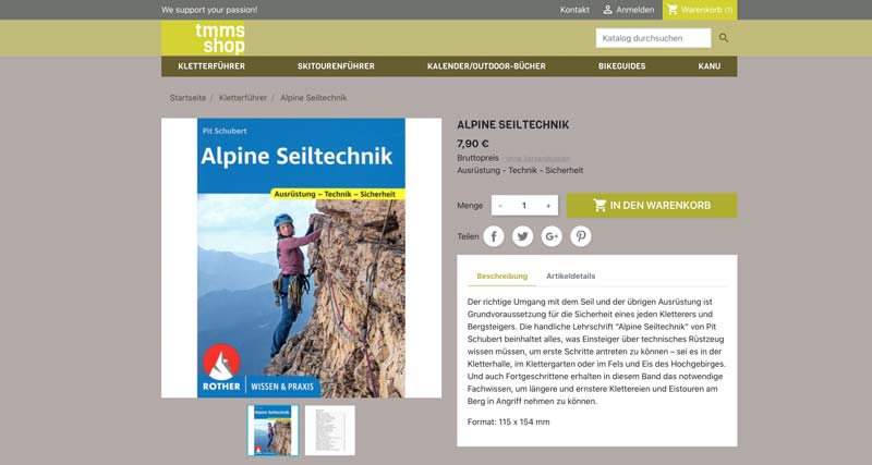 Das Bild zeigt einen Screenshot eines Online Buchhändlers mit alpinen Lehrbüchern.