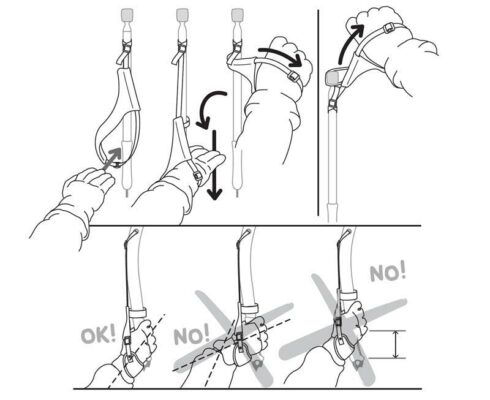 Grafik mit Anleitung zum Anlegen einer Handschlaufe bei Eisgeraet.