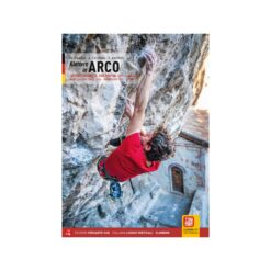 Cover des Kletterführer Arco mit Kletterer in rotem T-Shirt im Überhang.