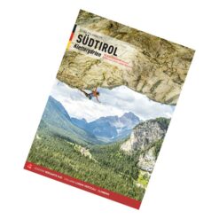 Cover des Südtirol Kletterführer mit Klettererin in Überhang und Bergkulisse im Hintergrund.